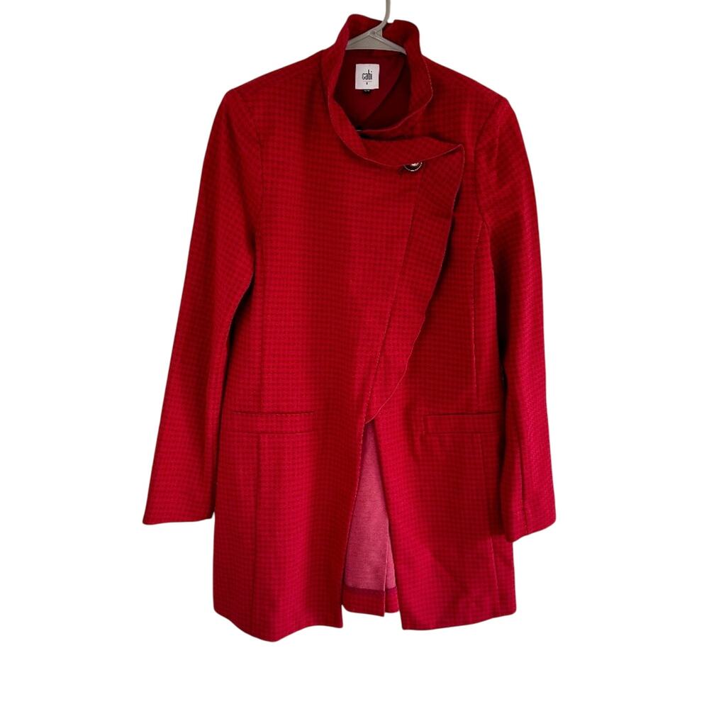 Cabi #3546 Celebration Coat Red Houndstooth Front Pockets Small NWOT